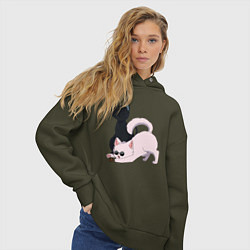 Толстовка оверсайз женская Магическая битва Сатору Годзё Сугуру Гэто коты, цвет: хаки — фото 2