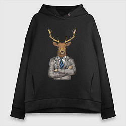 Толстовка оверсайз женская Олень босс, цвет: черный