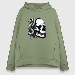 Толстовка оверсайз женская Змея и череп, цвет: авокадо