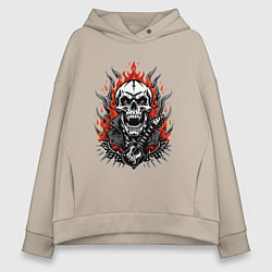 Толстовка оверсайз женская Рок музыкант череп, цвет: миндальный