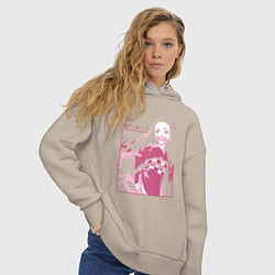 Толстовка оверсайз женская Клинок рассекающий демонов милая Незуко в розовом, цвет: миндальный — фото 2
