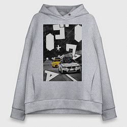 Толстовка оверсайз женская BMW автомобиль initial d, цвет: меланж