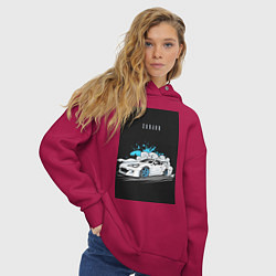 Толстовка оверсайз женская Subaru авто, цвет: маджента — фото 2
