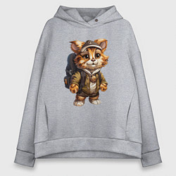 Толстовка оверсайз женская Тигрёнок-турист, цвет: меланж