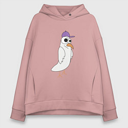 Толстовка оверсайз женская Странный птиц птица голубь в кепке чайка на стиле, цвет: пыльно-розовый