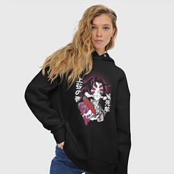 Толстовка оверсайз женская Клинок рассекающий демонов 1 Высшая Луна Кокушибо, цвет: черный — фото 2