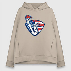 Толстовка оверсайз женская США статуя свободы, цвет: миндальный