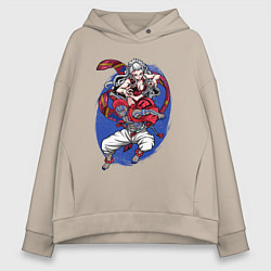 Толстовка оверсайз женская Клинок рассекающий демонов Акадза Даки Высшие Луны, цвет: миндальный