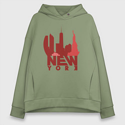 Толстовка оверсайз женская New York red, цвет: авокадо
