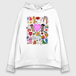 Толстовка оверсайз женская Y2K hope heart - cartoon pop art childrens drawing, цвет: белый