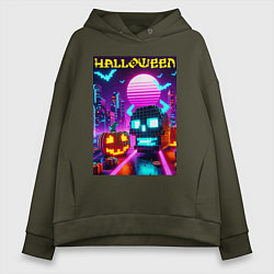 Толстовка оверсайз женская Minecraft and halloween- vaporwave, цвет: хаки