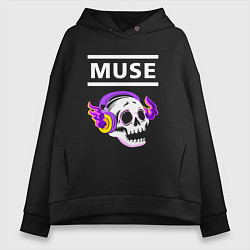 Толстовка оверсайз женская Muse - неоновый череп, цвет: черный