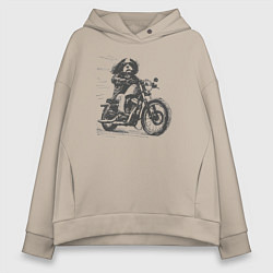 Толстовка оверсайз женская Кавалер Кинг Чарльз Спаниель Байкер на Мотоцикле н, цвет: миндальный