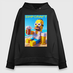 Толстовка оверсайз женская Minecraft and Simpsons collaboration - ai art, цвет: черный