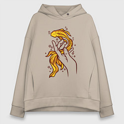 Толстовка оверсайз женская Золотая рыбка, цвет: миндальный