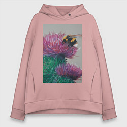 Толстовка оверсайз женская Мохнатый шмель на кактусе - живопись, цвет: пыльно-розовый