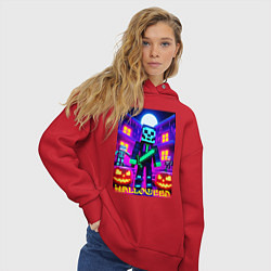 Толстовка оверсайз женская Halloween and Minecraft - neon collaboration, цвет: красный — фото 2