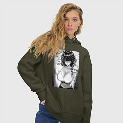 Толстовка оверсайз женская Фубуки в двери - One punch man, цвет: хаки — фото 2