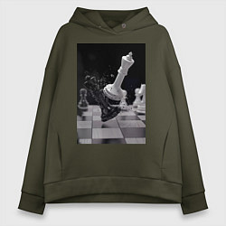 Толстовка оверсайз женская Шахматы эстетика, цвет: хаки