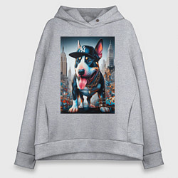 Толстовка оверсайз женская Funny bull terrier in New York - ai art, цвет: меланж