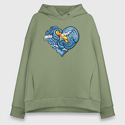 Толстовка оверсайз женская Сердце моря, цвет: авокадо