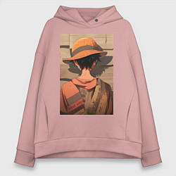 Толстовка оверсайз женская Ван-Пис Луффи стенгазета, цвет: пыльно-розовый