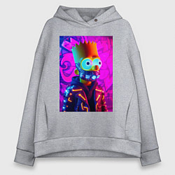 Толстовка оверсайз женская Барт Симпсон в респираторе - неоновое свечение, цвет: меланж