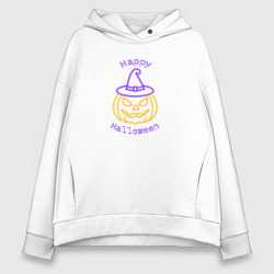 Толстовка оверсайз женская Неоновая тыква в шляпе ведьмы, цвет: белый