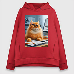 Толстовка оверсайз женская Рыжий кот дизайнер - нейроарт, цвет: красный