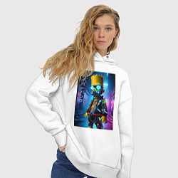 Толстовка оверсайз женская Барт Симпсон в респираторе - нейроарт, цвет: белый — фото 2