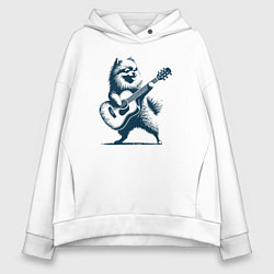 Толстовка оверсайз женская Шпиц играет на гитаре укулеле, цвет: белый