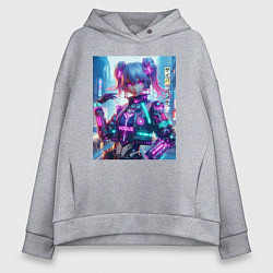Толстовка оверсайз женская Модная красотка - киберпанк, цвет: меланж