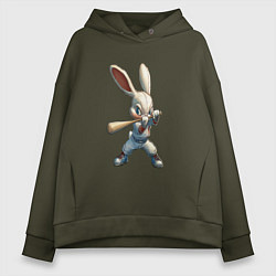 Толстовка оверсайз женская Бейсбольный зайчик, цвет: хаки