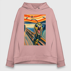 Толстовка оверсайз женская Оса кричит на картине Эдварда Мунка - мем искусств, цвет: пыльно-розовый
