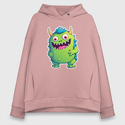 Толстовка оверсайз женская Зеленый монстрик, цвет: пыльно-розовый