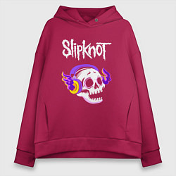 Толстовка оверсайз женская Slipknot - неоновый череп, цвет: маджента