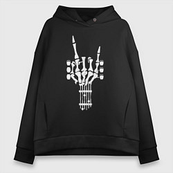 Толстовка оверсайз женская Рокерская гитара из костей, цвет: черный