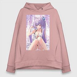 Толстовка оверсайз женская Геншин Кэ Цин, цвет: пыльно-розовый