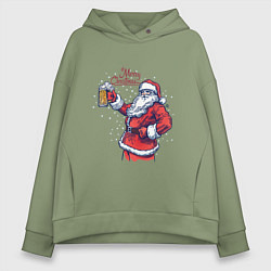 Толстовка оверсайз женская Merry Christmas Santa beer, цвет: авокадо