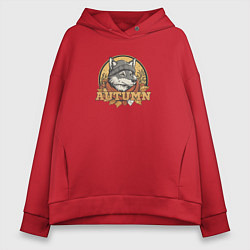 Толстовка оверсайз женская Осенний логотип с волком, цвет: красный