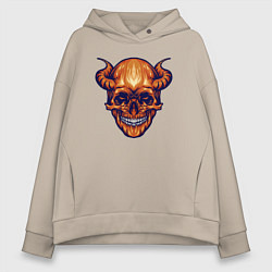 Толстовка оверсайз женская Черепок с рогами, цвет: миндальный