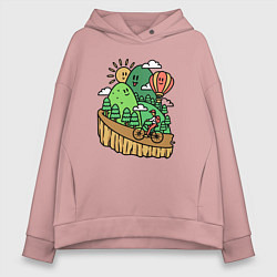 Толстовка оверсайз женская Велосипедное путешествие, цвет: пыльно-розовый