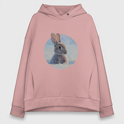 Толстовка оверсайз женская Зимний зайка, цвет: пыльно-розовый