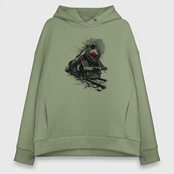 Толстовка оверсайз женская Паровоз со пятиконечной звездой, цвет: авокадо