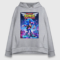 Толстовка оверсайз женская Sonic racing team - hedgehog on a board, цвет: меланж