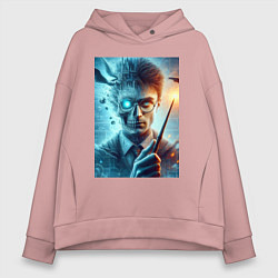 Толстовка оверсайз женская Harry Potter - wizard with magic stick, цвет: пыльно-розовый