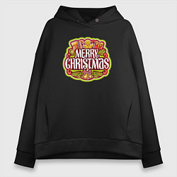 Толстовка оверсайз женская Merry christmas, цвет: черный