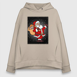 Толстовка оверсайз женская Санта Клаус с мешком, цвет: миндальный