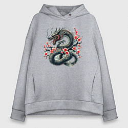 Толстовка оверсайз женская Japanese dragon and sakura - irezumi, цвет: меланж