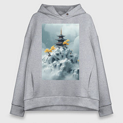 Толстовка оверсайз женская Тихий японский пейзаж, цвет: меланж